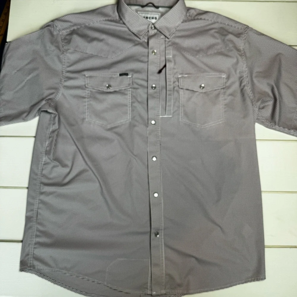 PONCHO Mens Maroon Micro-Check Pearl Snap Short Sleeve Shirt Maroon Microcheck - Picture 1 of 11